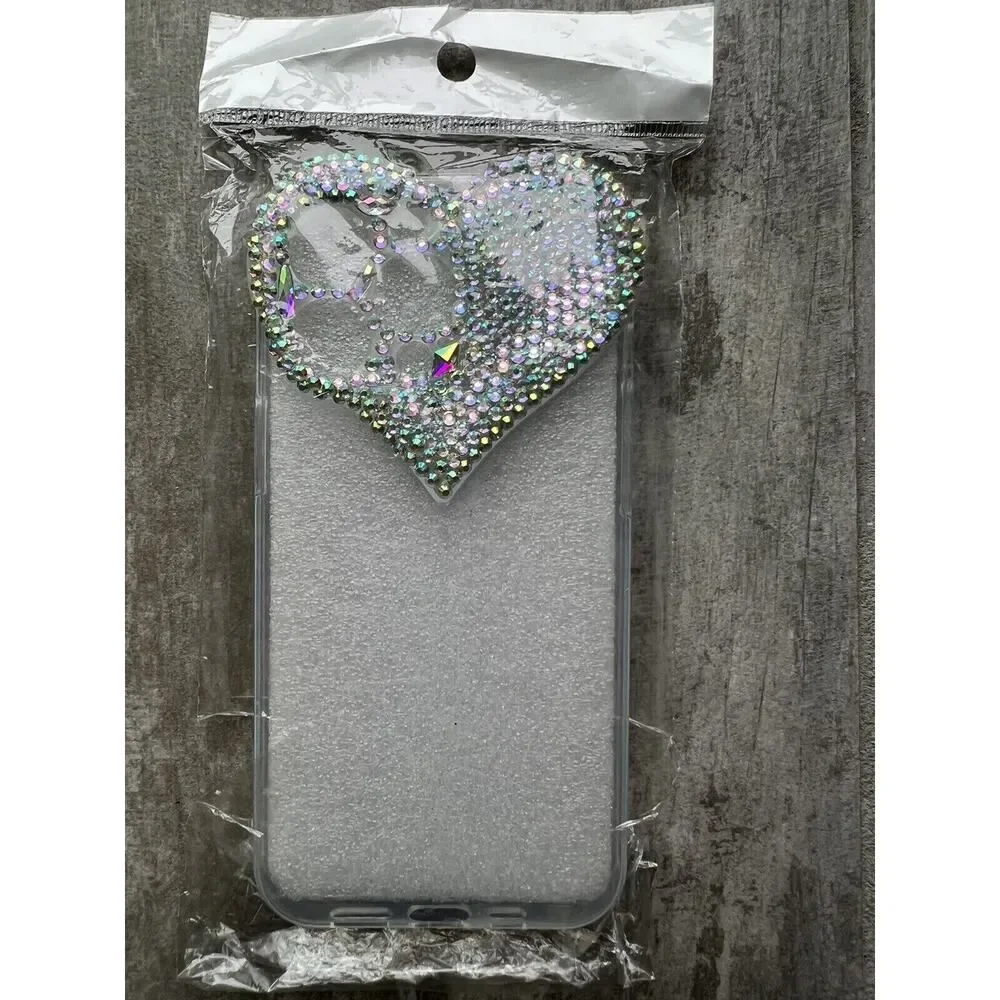 iPhone 13 Pro Los Angeles Boutique Clear Heart Rhinestone Luxury Crystal Case
